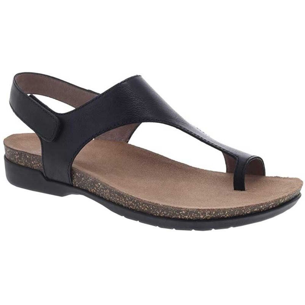 Women’s Dansko Reece Black Toe Loop Flat Leather Sandals Casual Summer Size 39 9